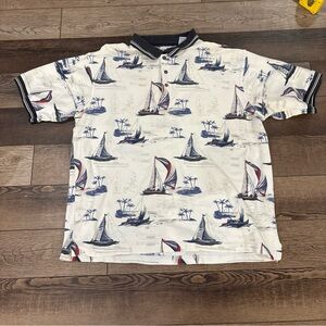 Y2K American Summer Polo Shirt Sailboat All Over Print Men Short Sleeve X-Large